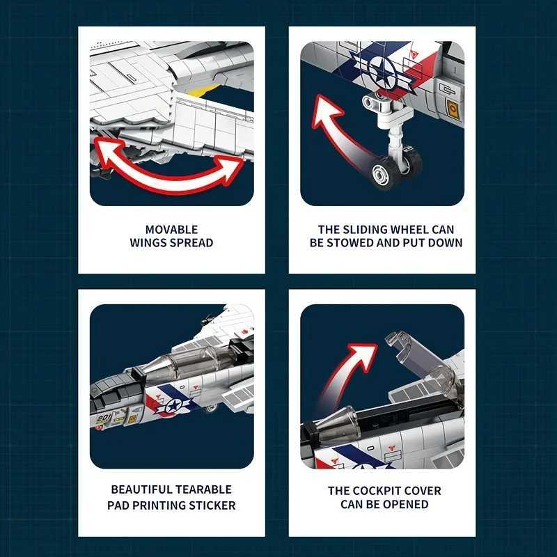 1600PCS Military Tomcat F14 Fighter Aircraft Building Blocks MOC CarrierBase Fighter Model Bricks Set Holiday Gifts Kids Toys J251022