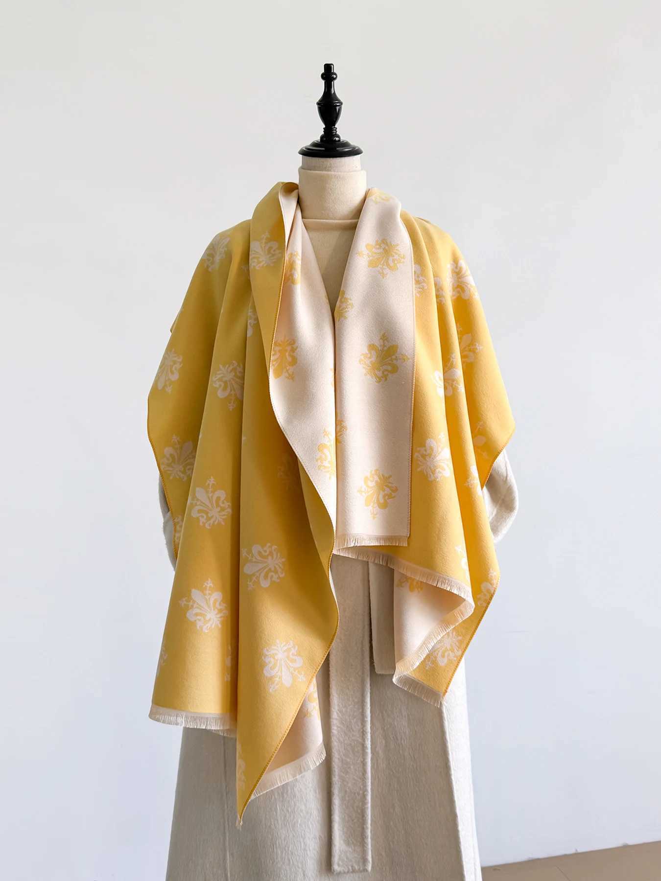 New Winter Elegance Womens Pattern Scarf Thick Faux TwoSided Shawls Cozy Warm Foulard Female Blanket Wraps J251129