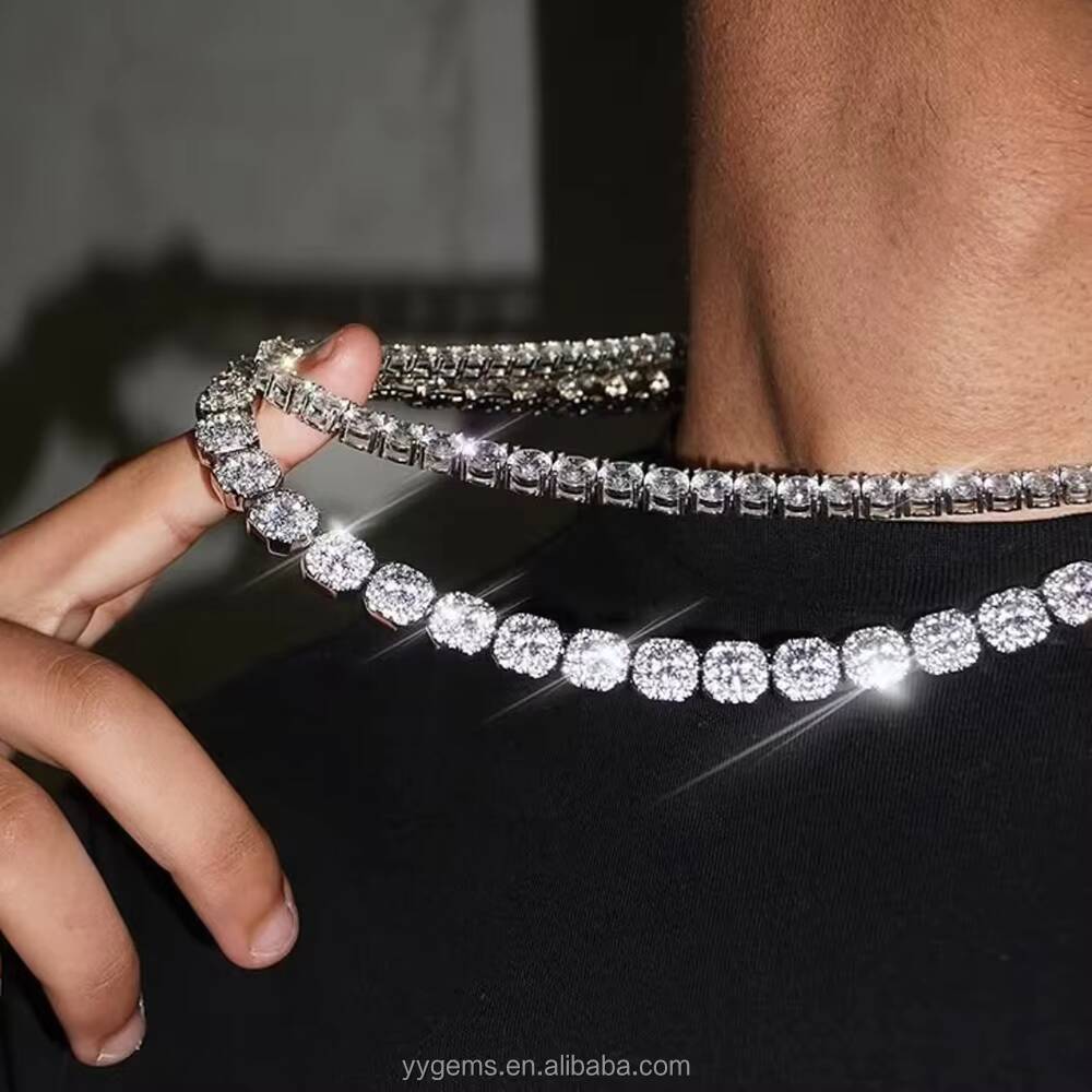 Cluster 8mm 10mm 12mm Large Tennis Chain Hand Bracelet VVS Moissanite 925 Sterling Silver Tennis Chain Mens Link Necklace