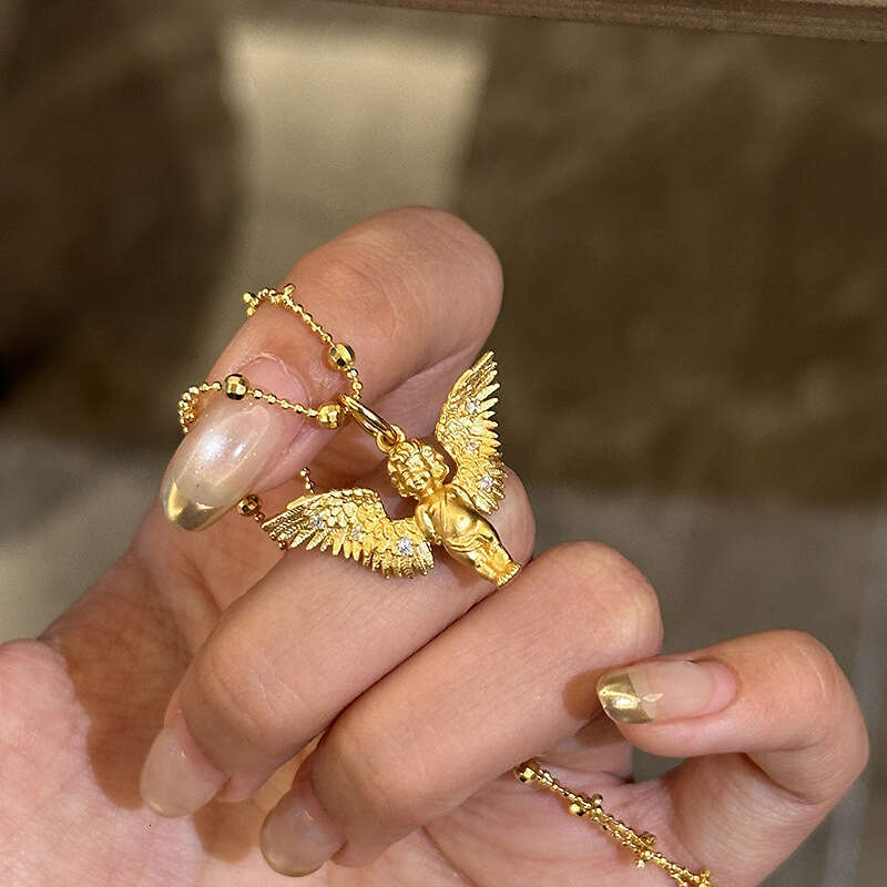 Same Style Cute Little Angel Pendant for Women 2024 New Gold Wings Exquisite Personalized Necklace