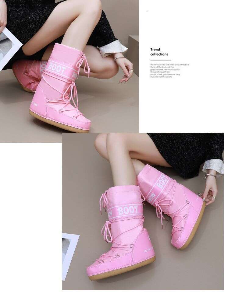 2025 Winter Same Style Ski Non-Slip Boots For Women, Warm, Thickened, Snow Fashion, Round Toe, Waterproof, Mid-Calf