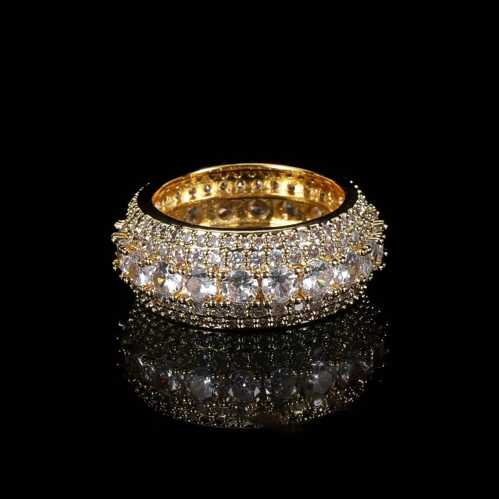 NUOYA Hip Hop Women Jewelry Iced Out Tennis Ring Gold Plated Cubic Zirconia CZ Stone Finger Ring Gift