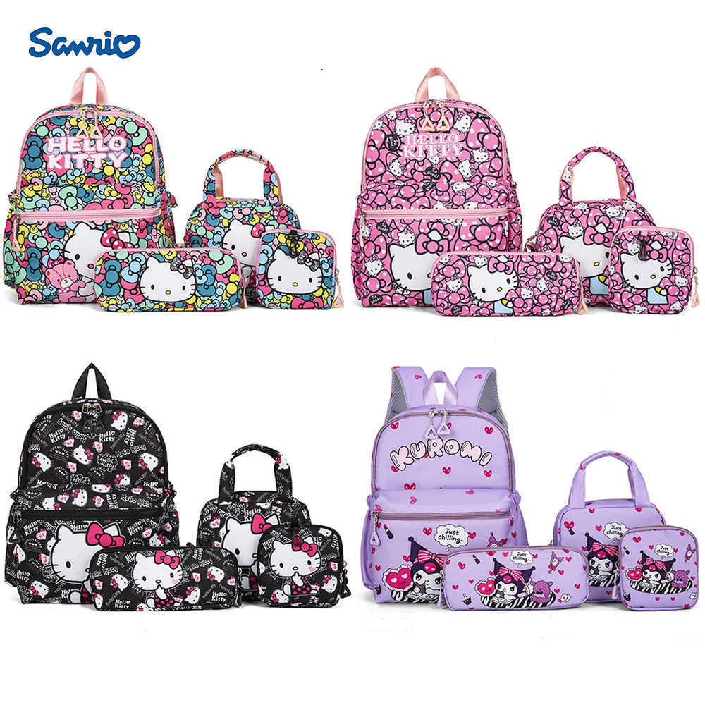Sanrio Hello Kitty 4pcs Backpack Cartoon Cute Kuromi Melody Student Backpack Toy Pencil Case Wallet Set Casual Outdoor Bag Gift L251022