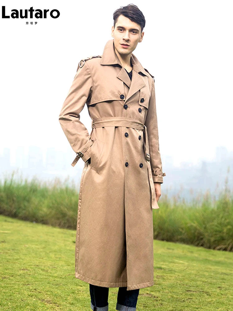 Mauroicardi Spring Autumn Long Black Khaki Trench Coats Men Double Breasted Plus Size Overcoat European Fashion 4xl 5xl 251014