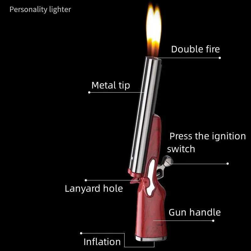 Mini Gun Dual Flames Lighter Refillable Butane Gas Open Flame Lighters Smoking Accessories Gifts For Men Dropshipping Suppliers C251022