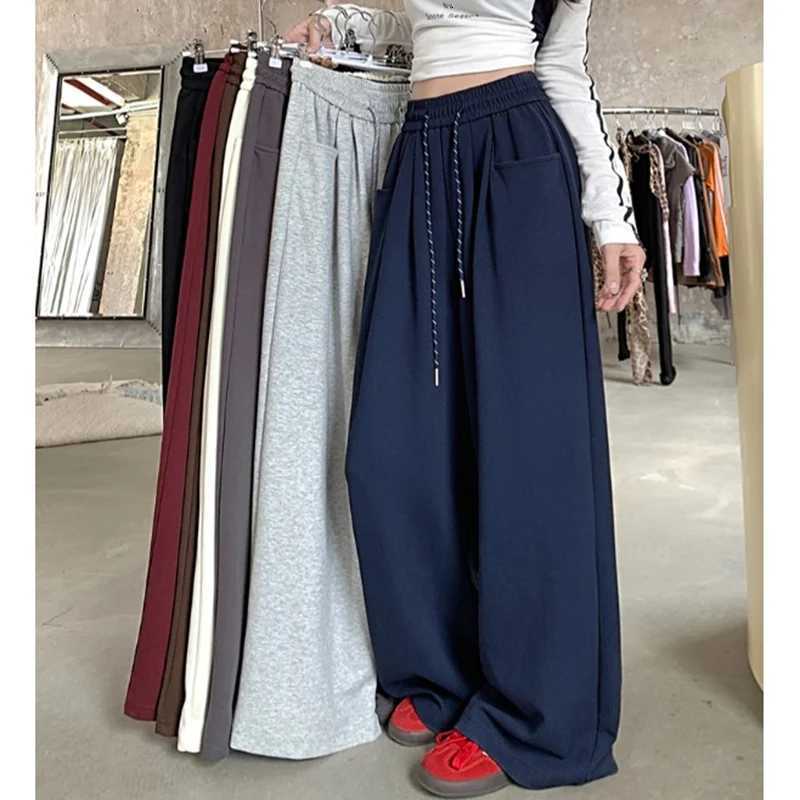 2024 Autumn Women Hip Hop Style Baggy High Waisted Long Pants Lady Versatile Streetwear Solid Color Drawstring Wide Leg TrousersT251022
