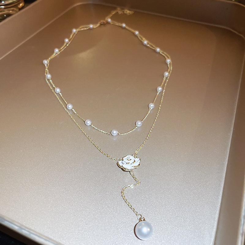 Sweet Temperament Camellia Necklace Simple Fresh Double Layer Clavicle Chain Light Choker New Style Jewelry for Women - view 7
