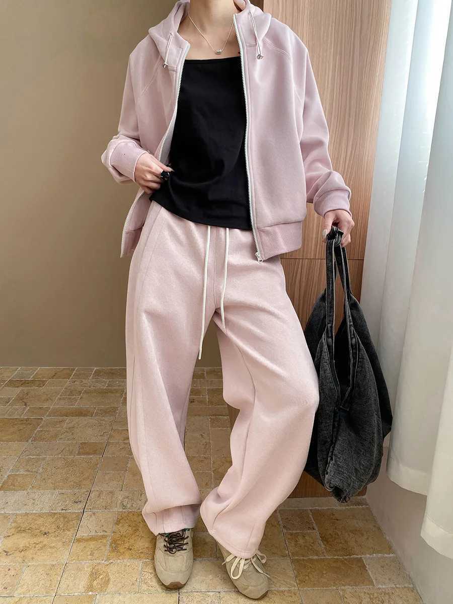 Spring and Autumn Womens Casual Solid Color Loose Hooded SweatshirtHigh Waist Loose Pants SetT251022