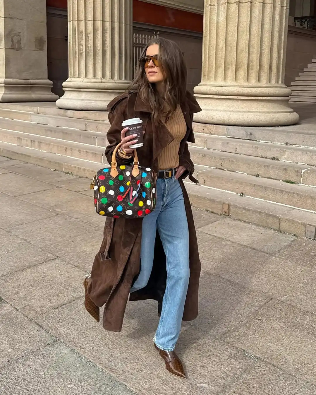 Brown Long Suede Overcoat Women Fashion Solid Chic Lapel Single Breasted Loose Outerwear Lady Autumn Daily Highstreet Jacket 251021