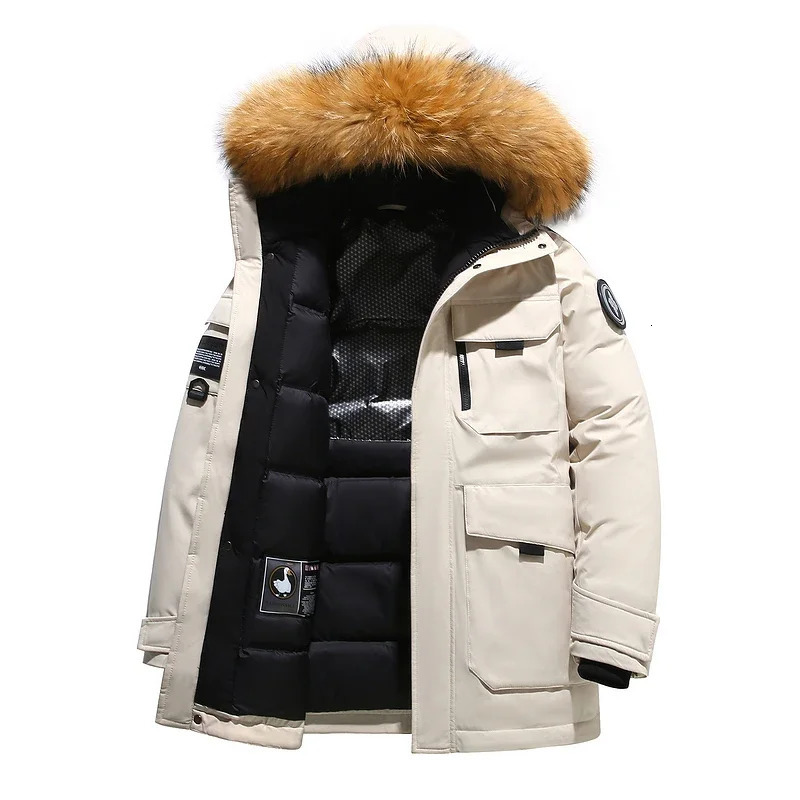 Black Down Jacket Winter Lined White Duck Down Hooded Fur Collar Jacket Casual Fashion Thick Warm Embroidered Parka 251020