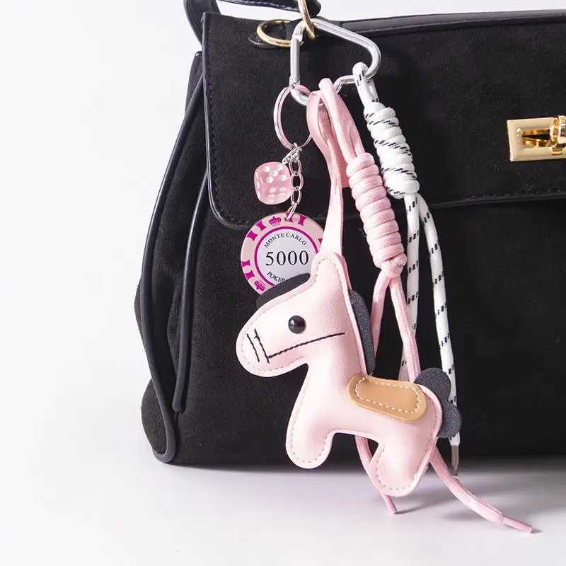 1 Piece Leather Pony Keychain Braided Rope Backpack Pendant For Phone Bag Hanging Accessories DIY Decoration 111