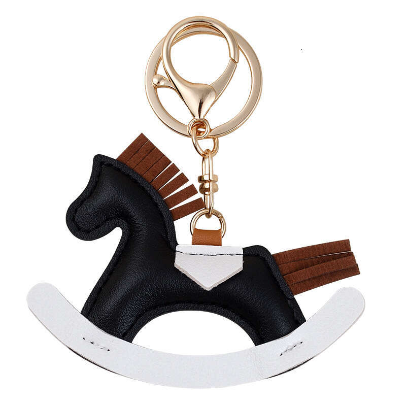 Crazy Ins Pony Cartoon Rocking Horse Handmade Leather Bag Pendant Car Keychain