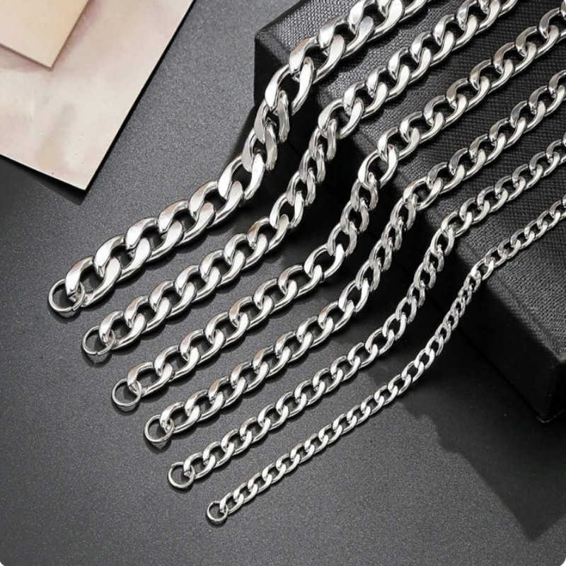 YQ 316L Stainless Steel Cuban Link Chain Flat Necklace For Men Women Jewelry Accessories U251022