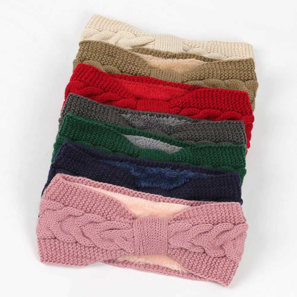 Autumn Winter Plush Wool Knitting Cross Knot Headband For Women Elastic Sports Hair Bands Ear Warmers Female Head Cover Turban V251022