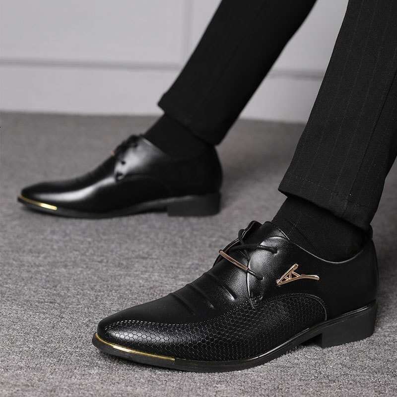 Spring New Large Leather Business Dress Men Lace Up Casual Shoes