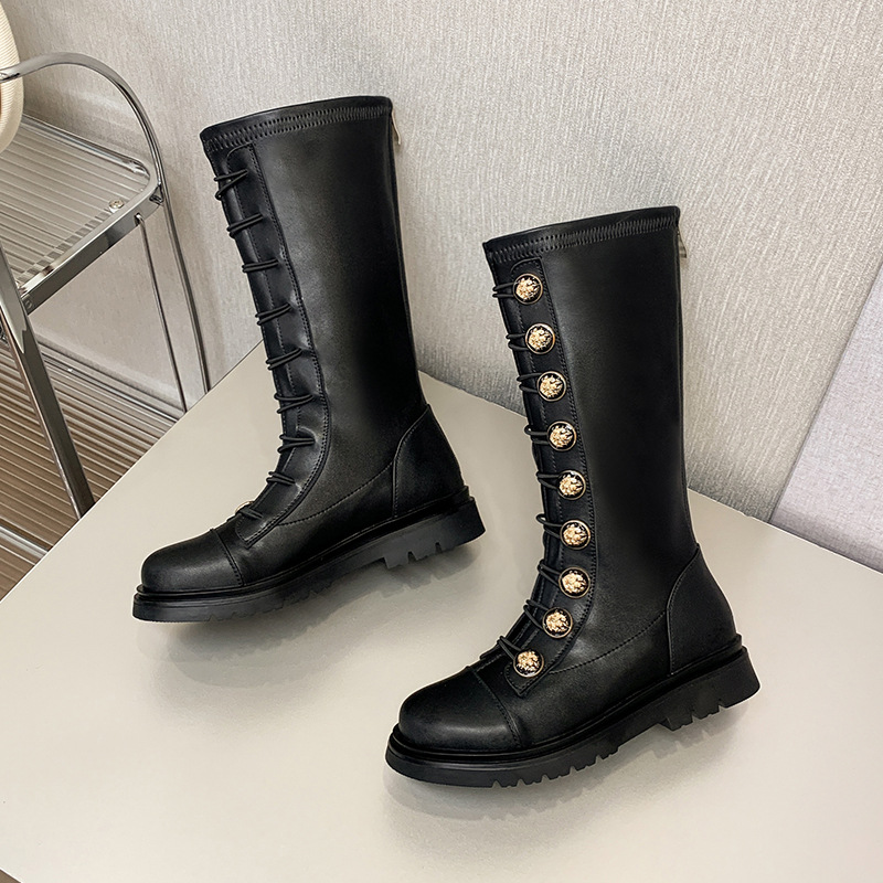 Girls Long Boots Children Knee High Fashion Motorcycle Boots Platform Princess Kidsnest Kids Girl High Boots Plus Big Sizes 26 - 39 US9C-US5Y K1166