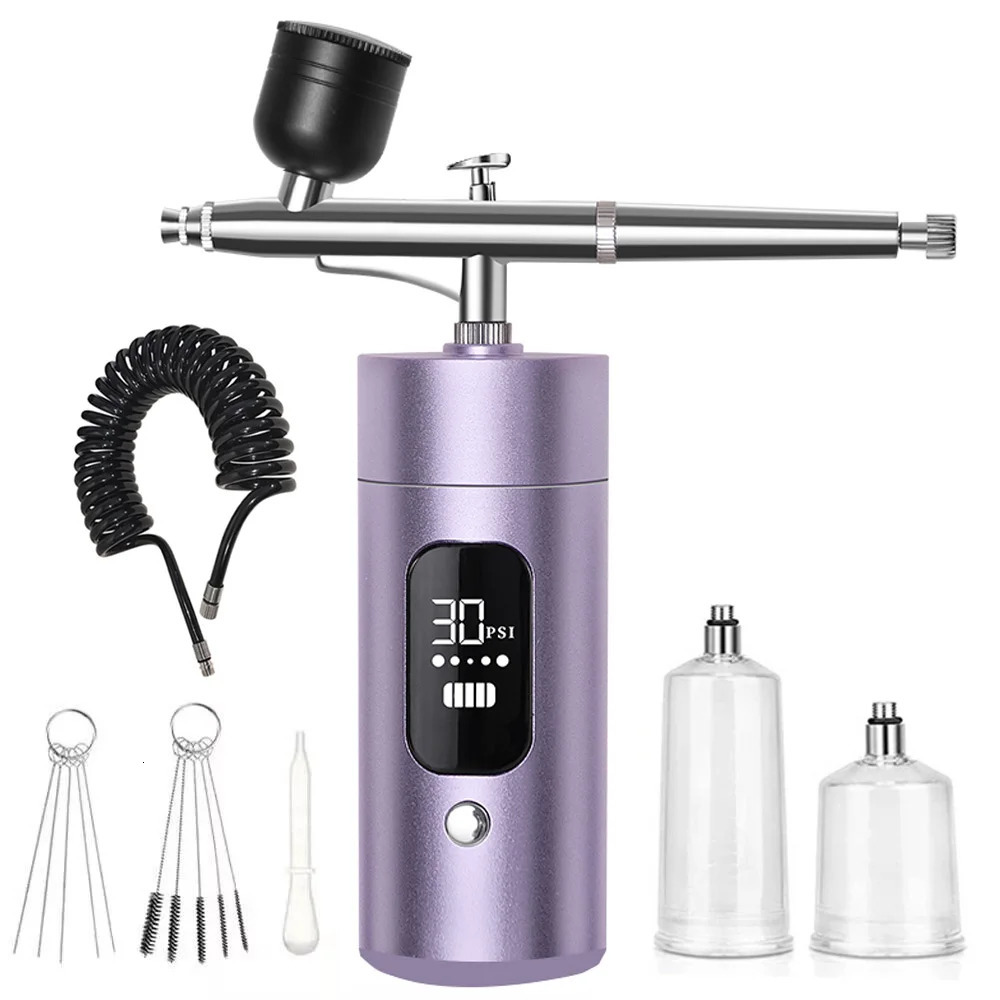 Purple airpump airbrush with display threespeed adjustable for painting model coloring nail art airbrush makeup coloring ca 251015