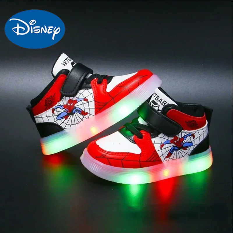 Disney Childrens Led Light Shoes Fashion Aoger Spiderman Boys Sneakers Girls Cartton Casual Shoes Breathable Kids Sport Shoes H251022