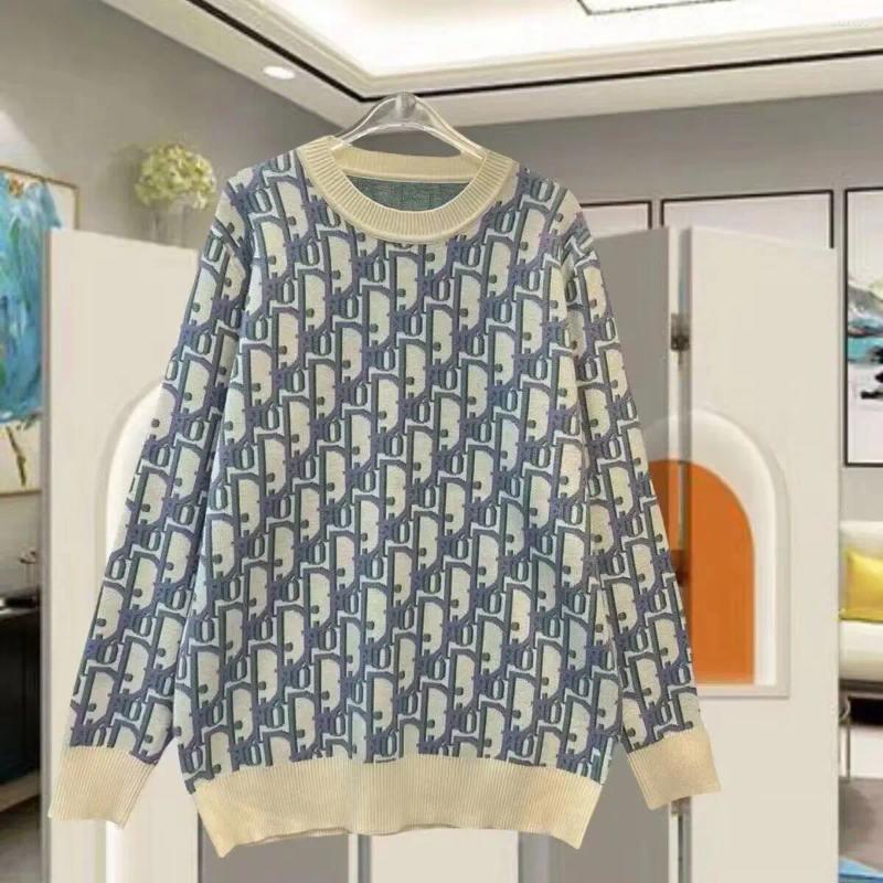 Women's Sweaters Trendy Brand Autumn Winter Couple Retro Full Print Letter Round Neck Long Sleeve Sweater Women Casual Loose Knitted Top