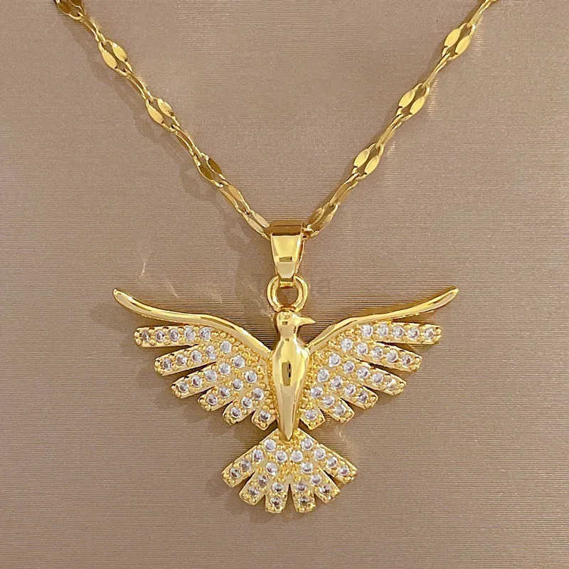 DIEYURO 316L Stainless Steel Phoenix Eagles Pendant Necklace For Women Girl 2023 New Trend Choker Neck Chain Jewelry Gift Party U251022