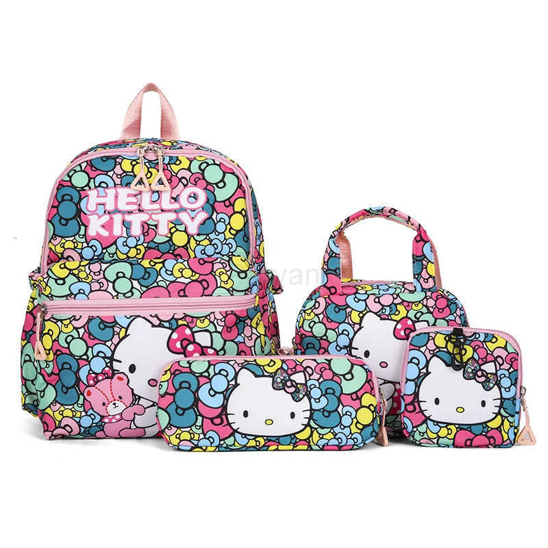 Sanrio Cartoon Anime Four Piece Bag Set Backpack Kt Cat Kuromi Children Student Schoolbag HighCapacity Start Of School Season Gift L251022