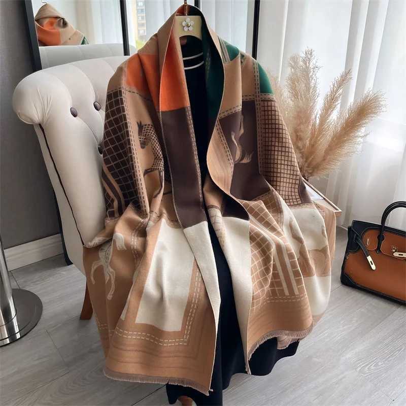 Luxury Scarf Women Winter Cashmere Shawls Wraps Thick Warm Lady Travel Stole Bufanda Hijab Fashion Horse Print 2024 J251118