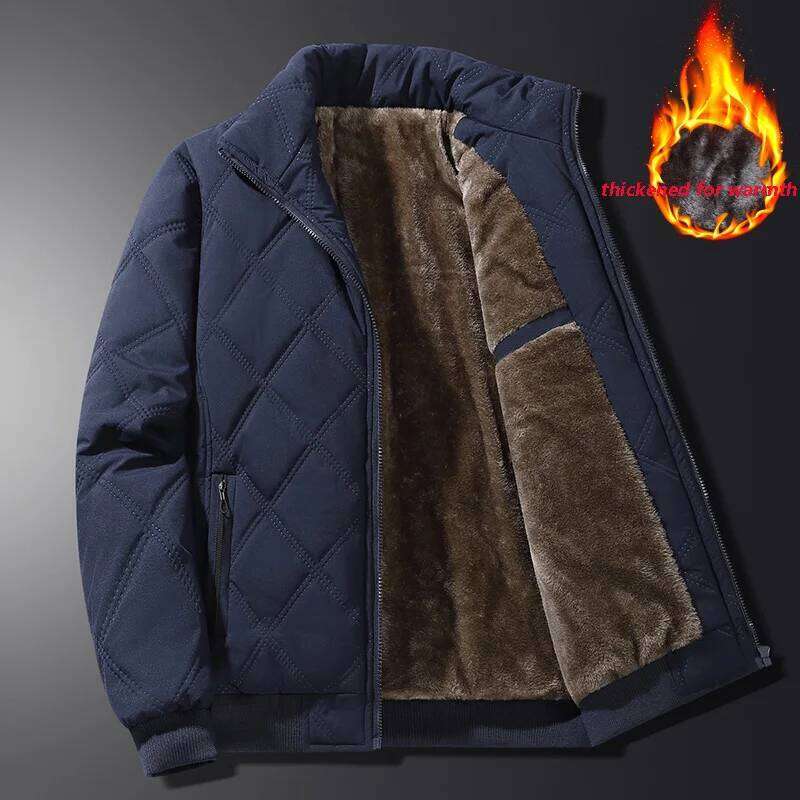 Men's Warm Parker Autumn/Winter Outdoor Sports Thick Anti Cold Jacket Stand Up Collar Checkered Cotton Coat