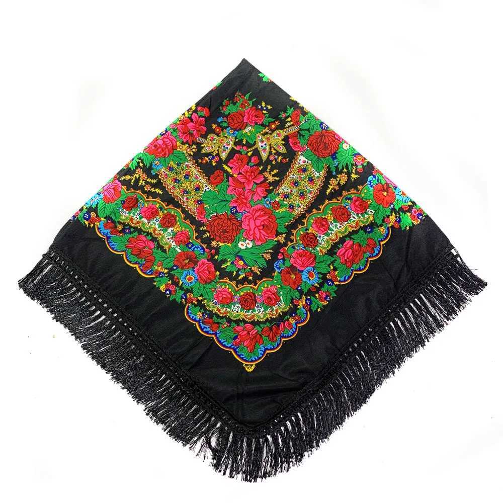 120120cm New Design Russian Square Scarf Luxury Women Floral Print Ukrainian Fringed Handkerchief Shawls Babushka Head Wraps J251118
