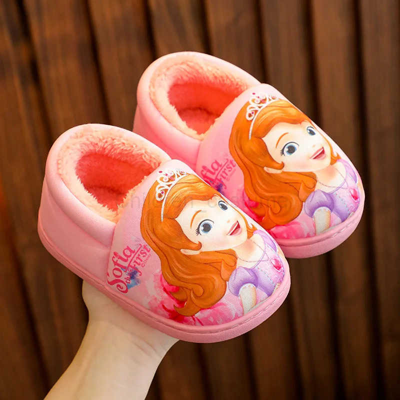 Disney Childrens Cotton Slippers Frozen Anti Slip Warm Cartoon Priness Winter Home Floor Girls Parentchild Baby Slippers Size H251022