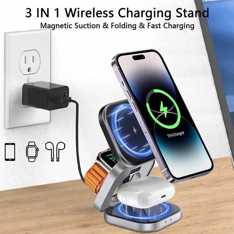 3 In 1 Foldable Magnetic Wireless Charger Stand For iPhone 15 14 13 Pro Max IWatch AirPods 32 Station Dock Fast Charging Holder J251114