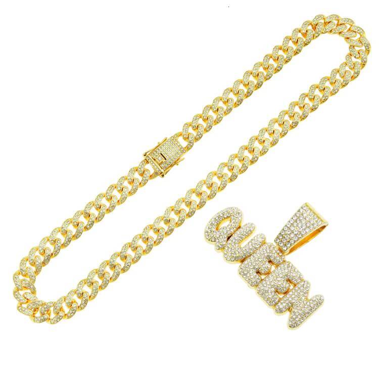 Fashion 18k Gold Plated Hip Hop Jewelry Mens Iced Out Customized Trend Design Letter Alphabet Cuban Lidynamic Chain Pendant Necklace
