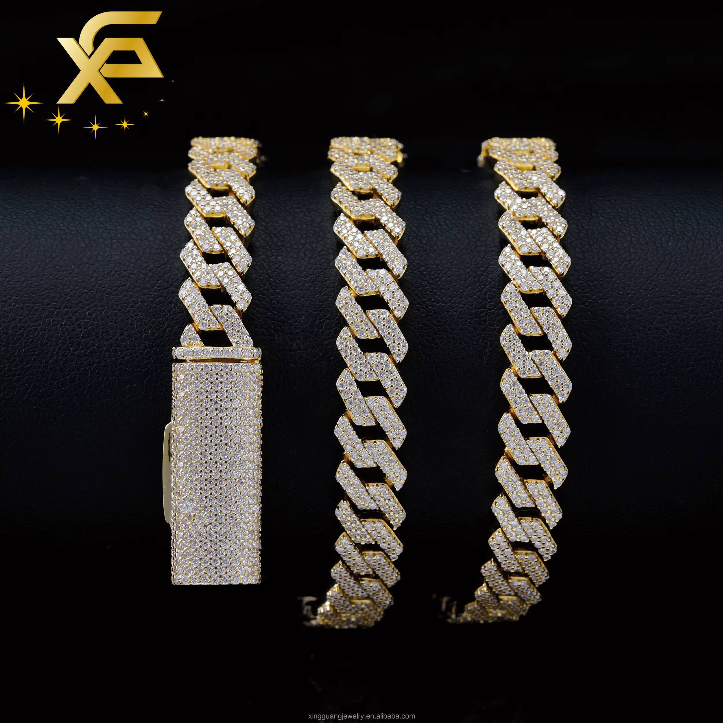 8mm Wide Mens 925 Silver with 2rows Diamond Moissanite Diamond Cuban Lidynamic Chain for Hiphop Fashion Necklace