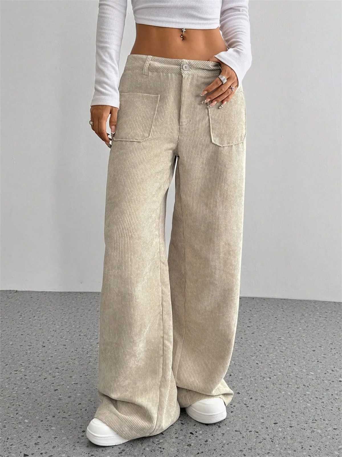 Women Autumn Winter Corduroy Pant Fashion Retro New In Wide Leg Trousers Lady Casual High Waist Solid Pants Street Chic ClothesT251022