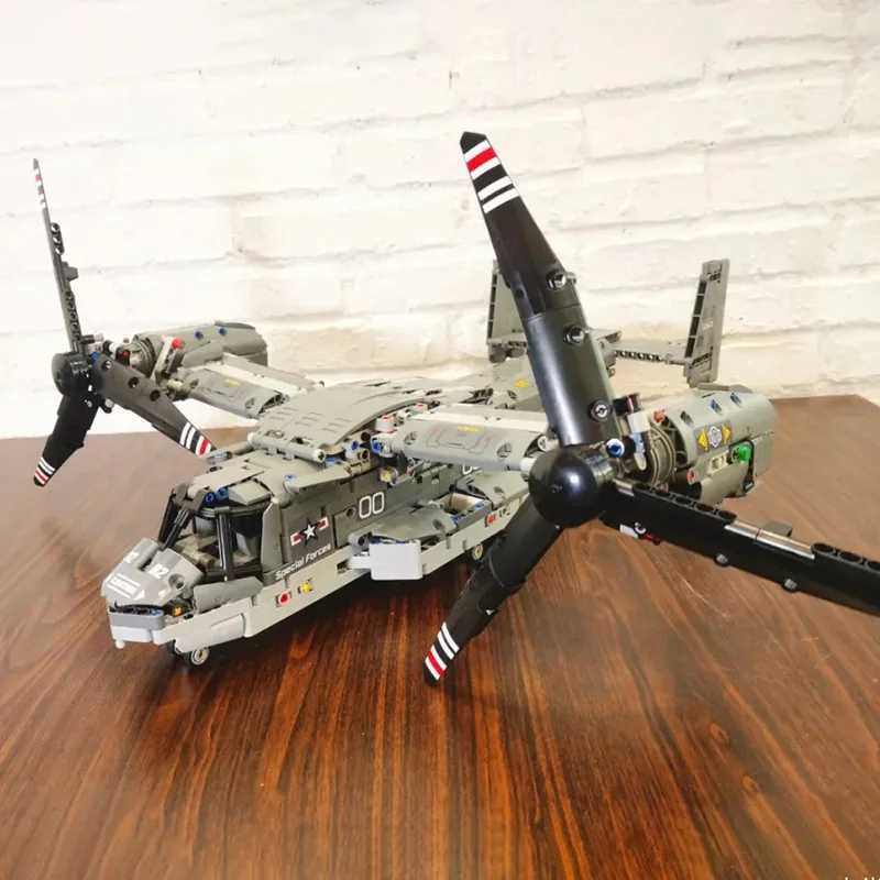 WW2 Technical Electric Osprey Transport Aircraft Building Blocks HighTech Sets Military Fighter Bricks Boys Toys for Kids Gifts J251022
