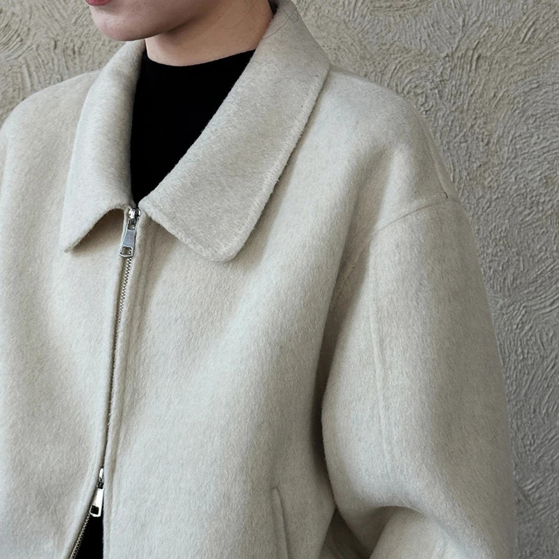 LANMREM Korean Trendy TurnDown Collar Doublefaced Woolen Coat Autumn Winter Short HighEnd Zipper Overcoat 2DB5640 251020