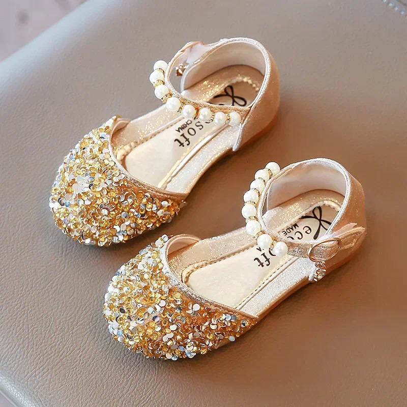 Girl Mary Janes Shoes Spring Autumn Sequins Beading Children School Student Sandals Toe 2136 Toddler Dance Kids Princess Flats 251021