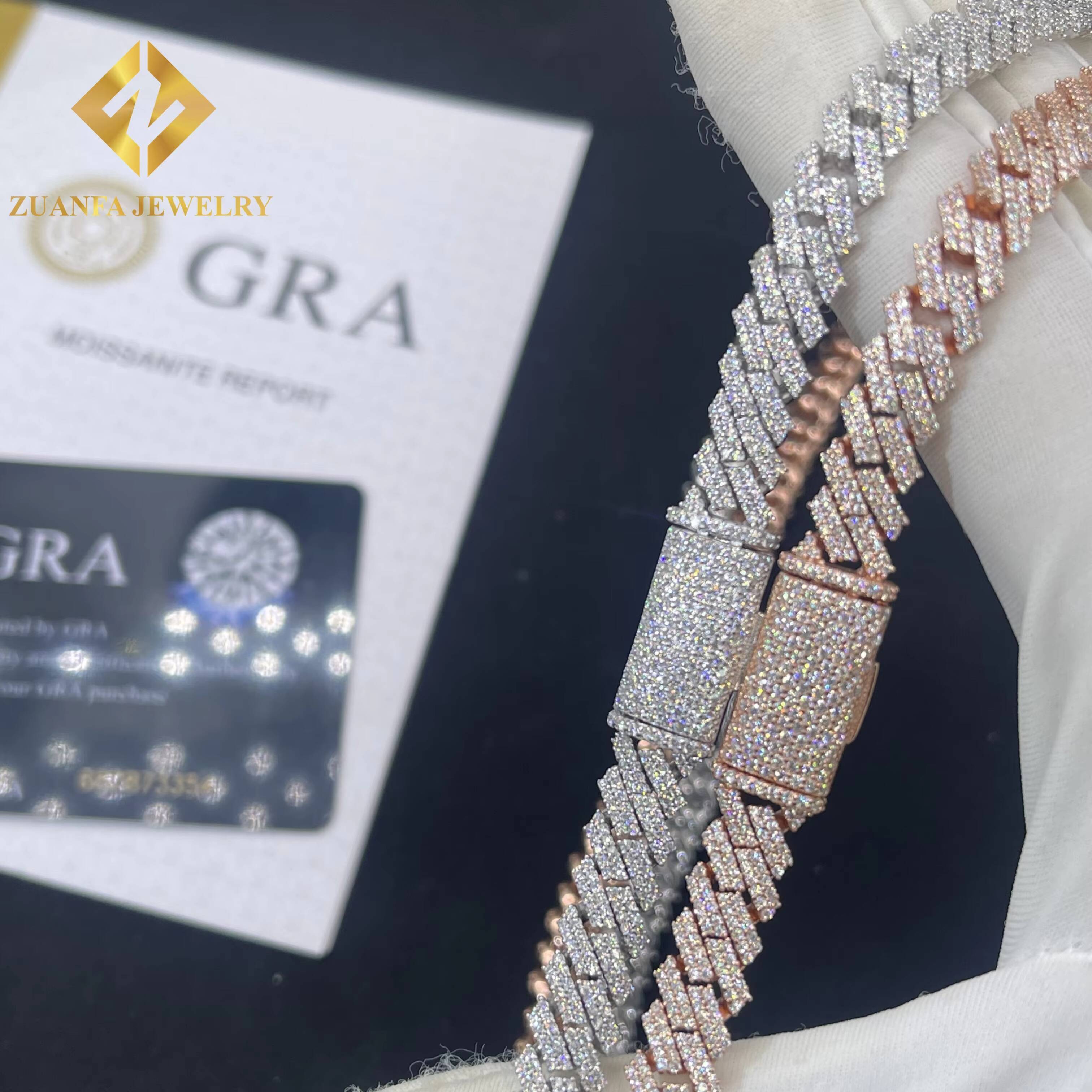 Wholesale Price Hip Hop Men Rose Gold Miami Necklace in 925 Silver 8mm Iced Out Moissanite Cuban Link Chain Rock Jewelry