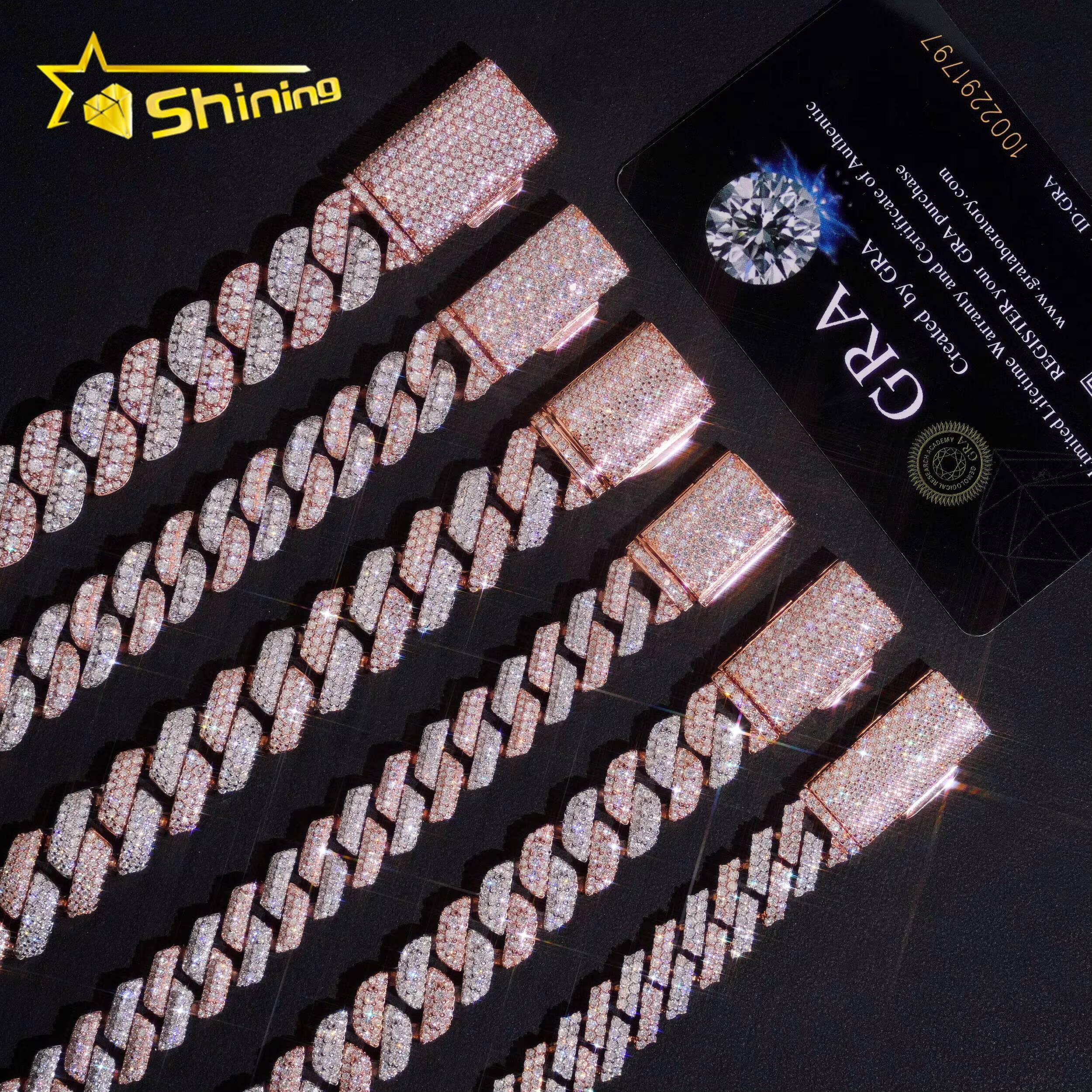Pass Diamond Tester Rose Gold Two Tone High Quality Moissanite Diamond Hip Hop Bracelet 925 Silver Iced Out Cuban Lidynamic Bracelet