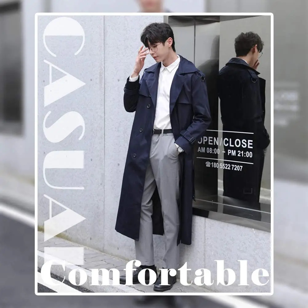 Mans Double Breasted Trench Coat Oversized Casual Windbreaker Lapel Long Overcoat 251014