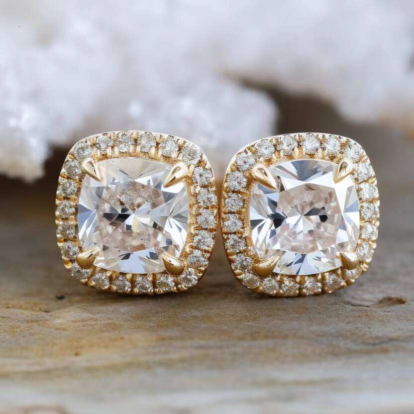 14k Solid Gold VVS Dia Sterling Sier Moissanite Stud Earrings for Women