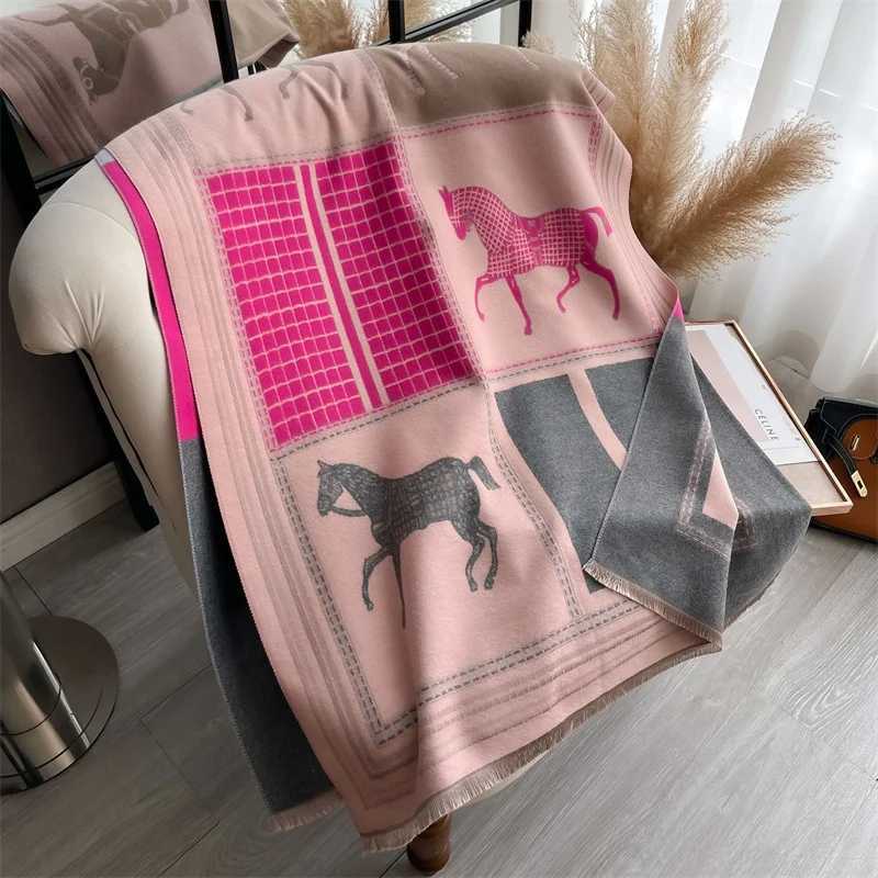 Luxury Scarf Women Winter Cashmere Shawls Wraps Thick Warm Lady Travel Stole Bufanda Hijab Fashion Horse Print 2024 J251118