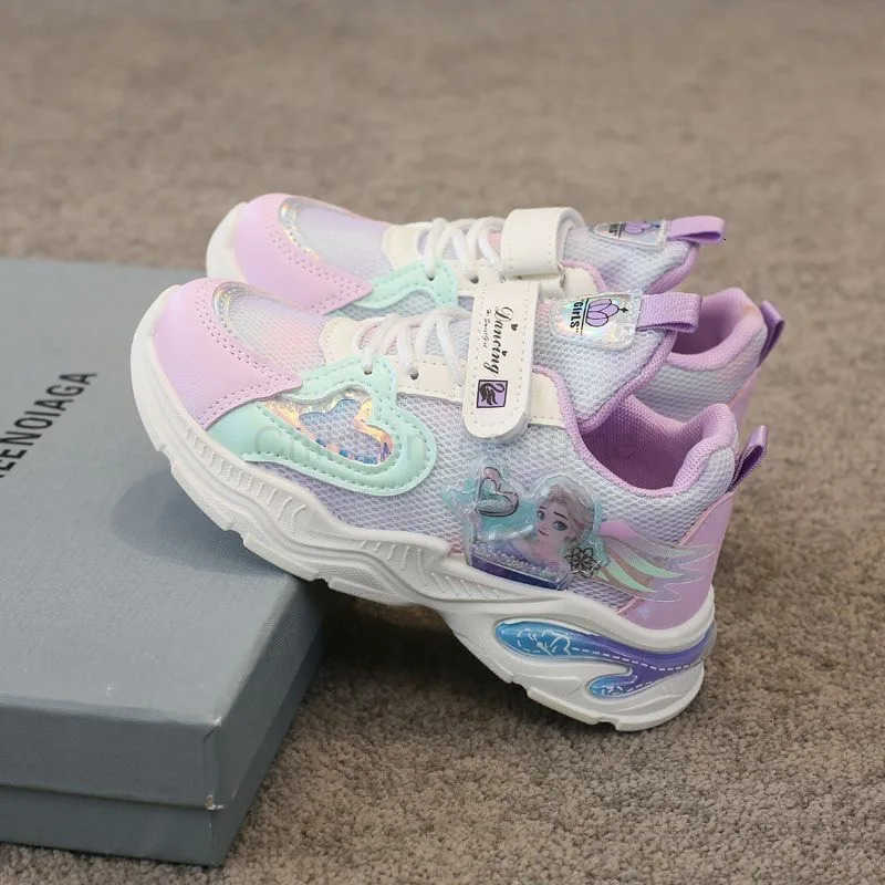 Disney Girls Shoes Autumn Mesh Breathable Shoes Frozen PU Leather Girls Sports Purple Pink Princess Elsa Shoes 2637 H251022