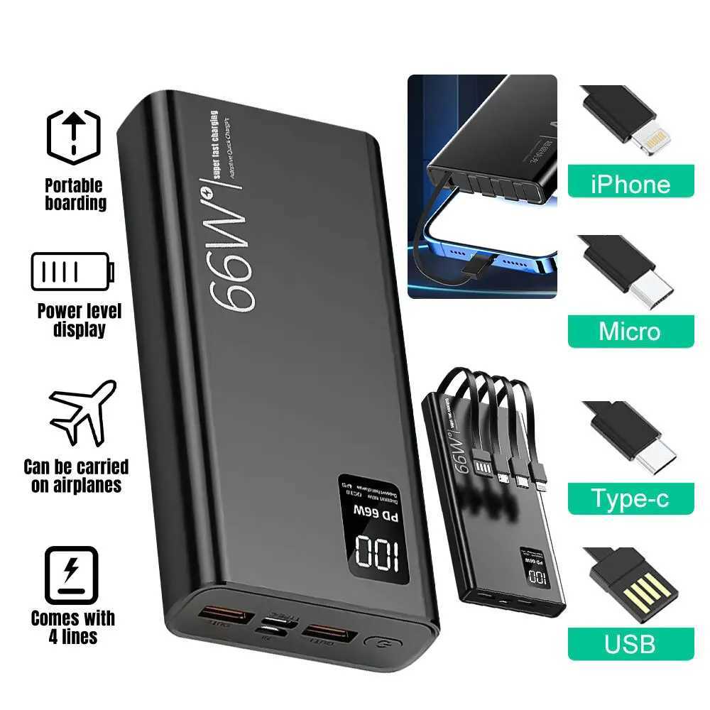 20000mAh Power Bank 66W Super Fast Charging For 20W Builtin 4 Cables Portable Digital Powerbank External Battery J251114