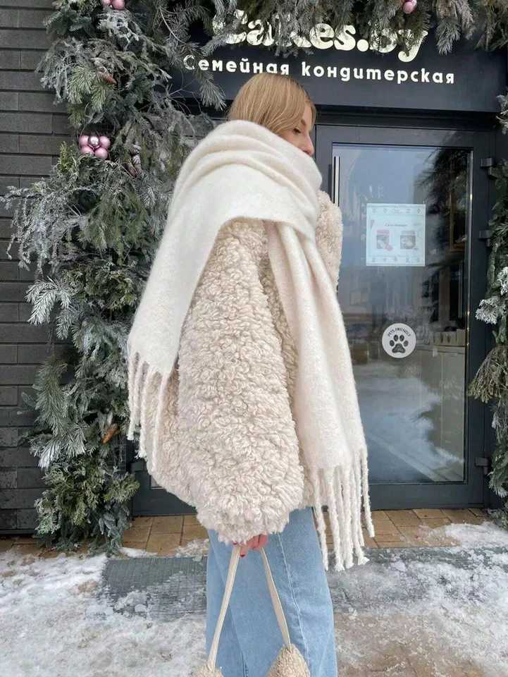 Luxury Winter Scarf Women Cashmere Warm Foulard Female Solid Shawls Wraps Thick Soft Bufanda Tassels Scarves Long Stole J251129