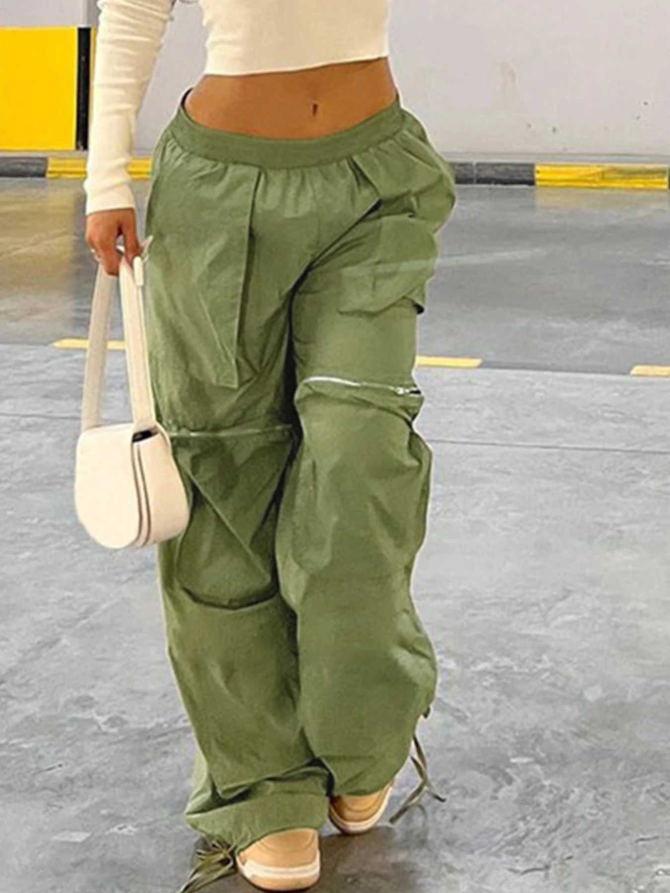 Fashion Y2K Loose Multi Pocket Zipper Pocket Cargo Pants Casual Sports Loose Wide Leg Pants For Hiking Womens AthleisureT251022