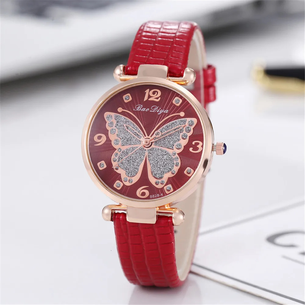 Butterfly Diamond Dial Women Quartz Watches Fashion Casual Ladies Wristwatches Simple Woman Leather Clock Montre Femme 251027