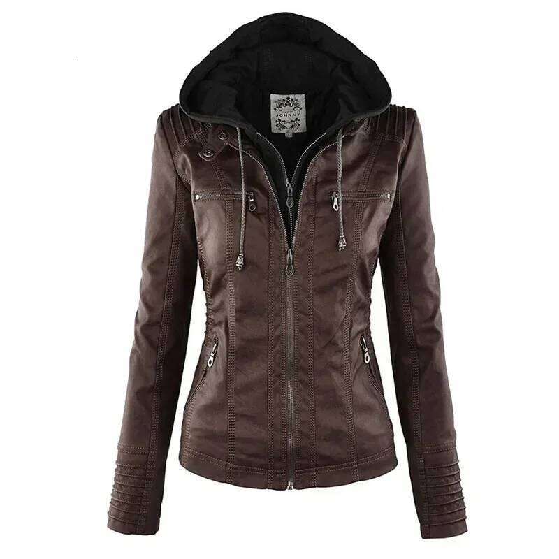 Gothic Faux Women 2025 Hoodies Winter Autumn Motorcycle Black Outerwear Leather PU Basic Jacket Coat