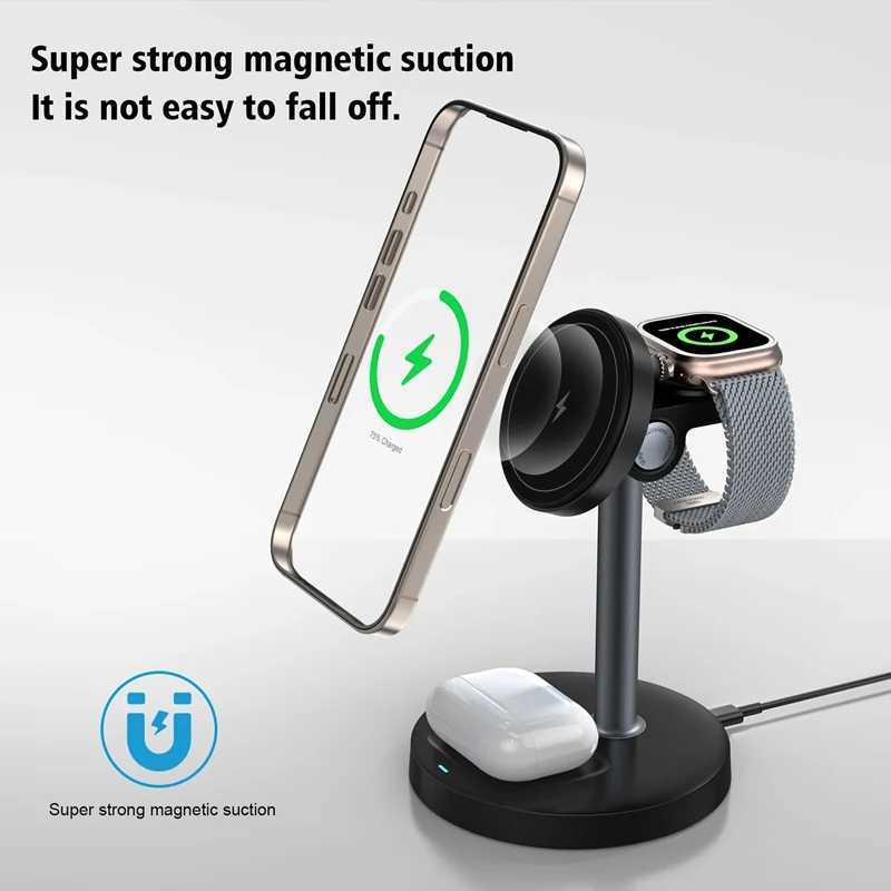 3 In 1 Magnetic Wireless Charger Adjustable Stand For iPhone 16 15 14 13 Pro Max iWatch 10 9 8 AirPods Pro Fast Charging Station J251114