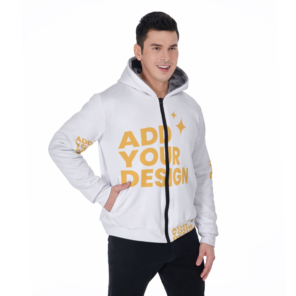 DHgatepod Men's Plush Lined Zip Hoodie - Heavyweight All-Over Print Sherpa Fleece Jacket for Extreme Winter Warmth