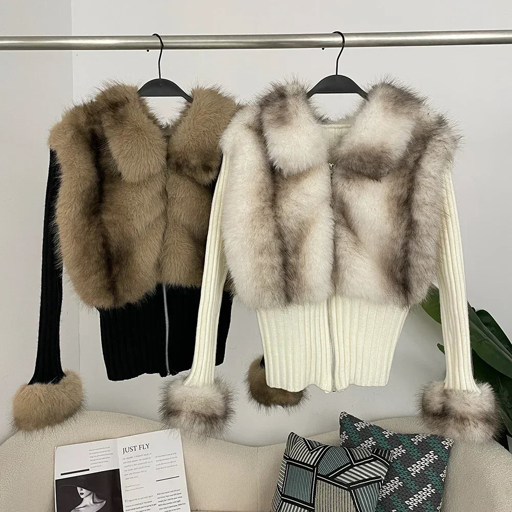 OFTBUY Knitwear Patchwork EcoFriendly Fur Sweater Women Long Sleeve Cuddly er Knitted Spring Faux Fur Sweater Cardigan 251016